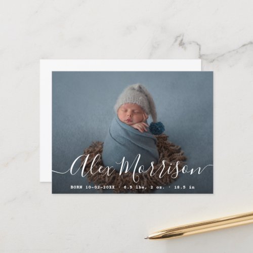 chic lettering baby birth announcement card