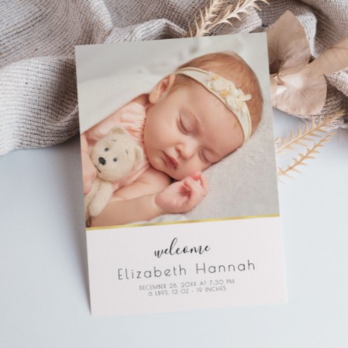 Chic lettering baby girl birth announcement postcard