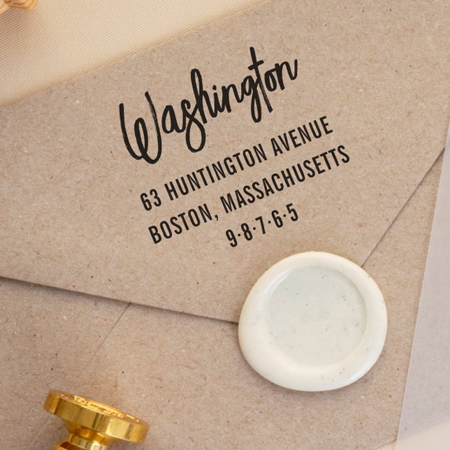 Chic Lettering Custom Family Name & Return Address Rubber Stamp (Creator Uploaded)