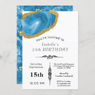 Chic Light Blue Agate Gold Gilded for Birthday Invitation
