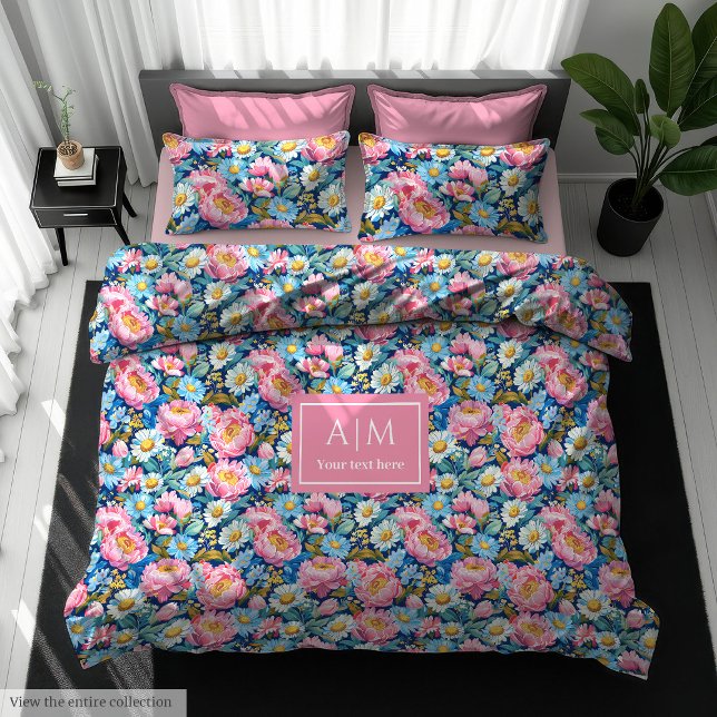 Chic light blue and blush pink custom name duvet cover (Chic light blue and blush pink custom name duvet)