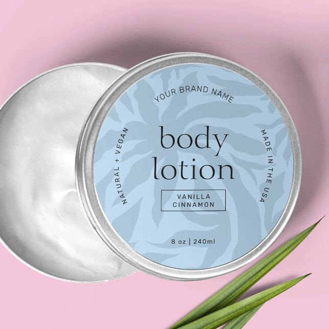 Chic Light Blue Cosmetic Jar Round Product Label (Modern light blue jar lid round product label with fully editable text & colors)