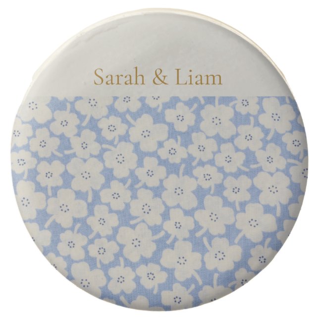 Chic Light Blue Floral Couple Wedding Cookie Favor (Front)