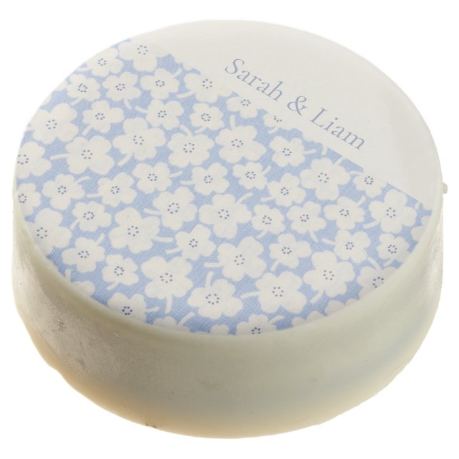 Chic Light Blue Floral Couple Wedding Cookie Favor (Angled)