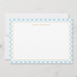 Chic Light Blue Gingham Pattern Note Card