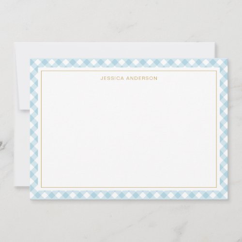 Chic Light Blue Gingham Pattern Note Card