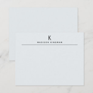 Chic Light Blue Modern Monogram Initial Name Note Card