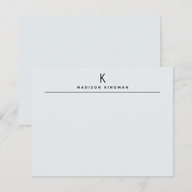 Chic Light Blue Modern Monogram Initial Name Note Card (Front/Back)