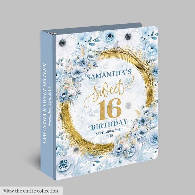 Chic Light Blue Sweet 16 Binder Gold Glitter Album (Chic Light Blue Sweet 16 Binder Gold Glitter Album)