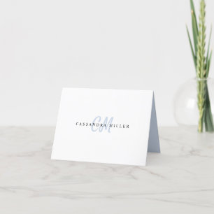 Chic Light Blue Two Letter Initial Monogram Name Letterpress Thank You Card