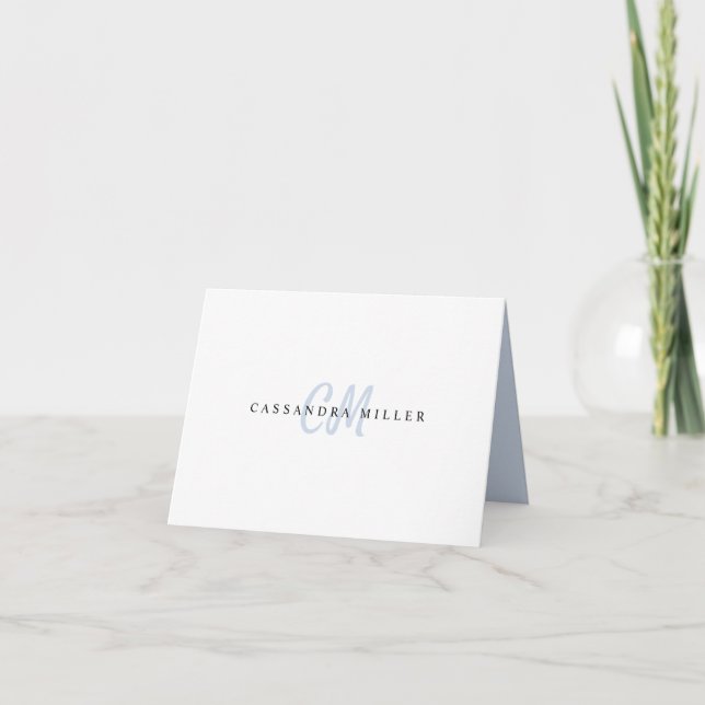 Chic Light Blue Two Letter Initial Monogram Name Letterpress Thank You Card (Front)