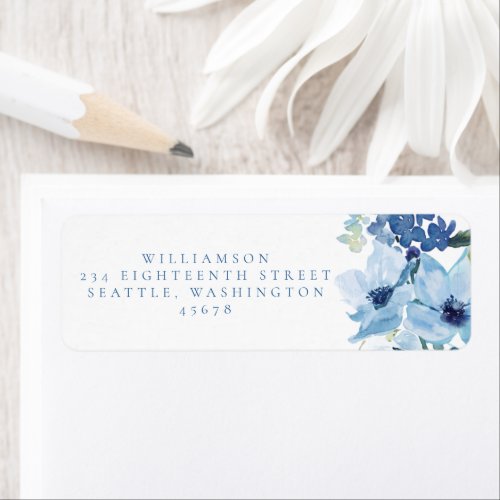 Chic Light Blue Watercolor Floral Return Address Label