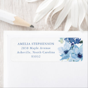 Chic Light Blue Watercolor Floral Return Address Label