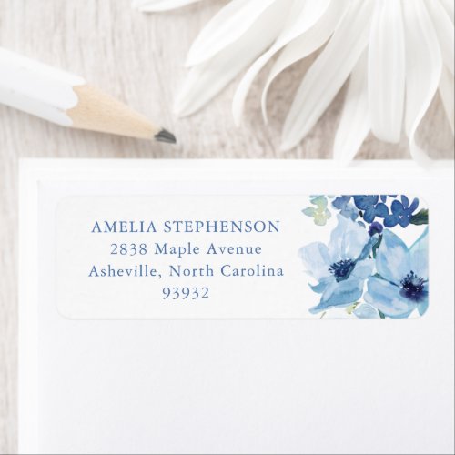 Chic Light Blue Watercolor Floral Return Address Label