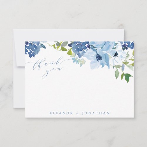 Chic Light Blue Watercolor Floral Script Custom  Thank You Card