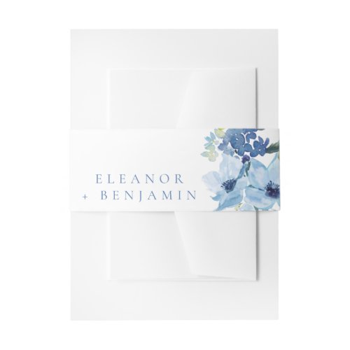 Chic Light Blue Watercolor Floral Wedding Invitation Belly Band