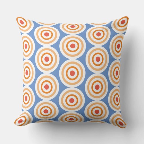 Chic Light Blue White Orange Concentric Rings Throw Pillow