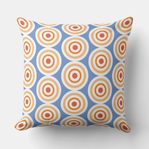 Chic Light Blue White Orange Tiled Concentric Art Throw Pillow
