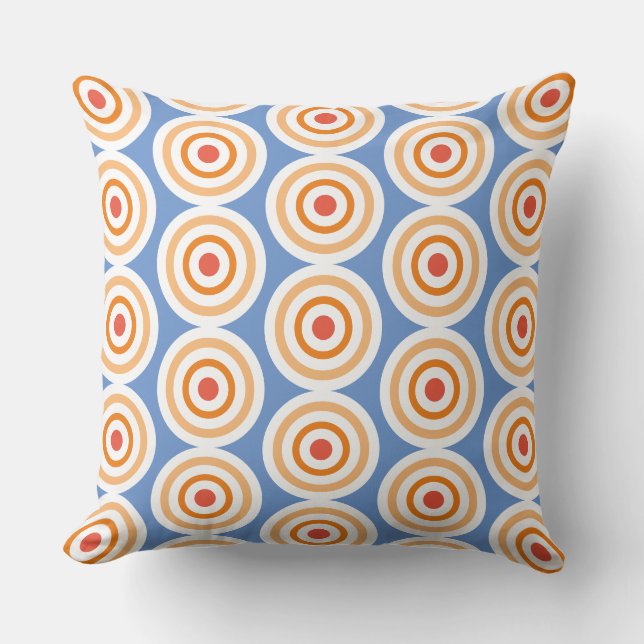 Chic Light Blue White Orange Tiled Concentric Art Throw Pillow (Front)