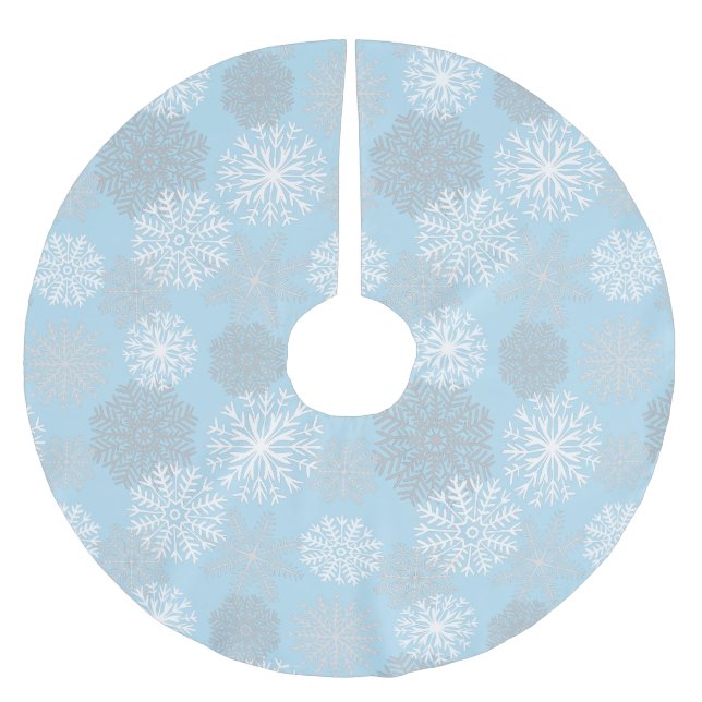 Chic Light Blue Winter Snowflake Brushed Polyester Tree Skirt (Front)