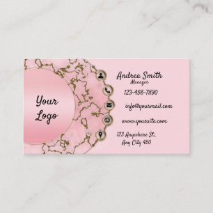 Chic Light Blush Pink Marble Gold Glitter Script Business Card