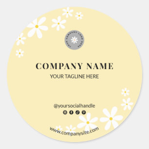 Chic Light Butter Yellow Daisy Business Name Classic Round Sticker