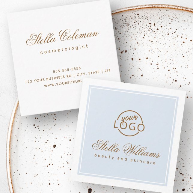 Chic light dusty blue custom logo minimalist square business card (Chic light dusty blue custom logo minimalist square business card)