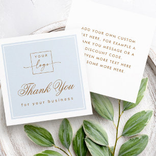 Chic light dusty blue custom logo thank you card