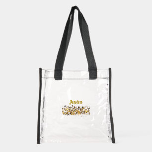 Chic light glitter bling custom name clear tote bag 