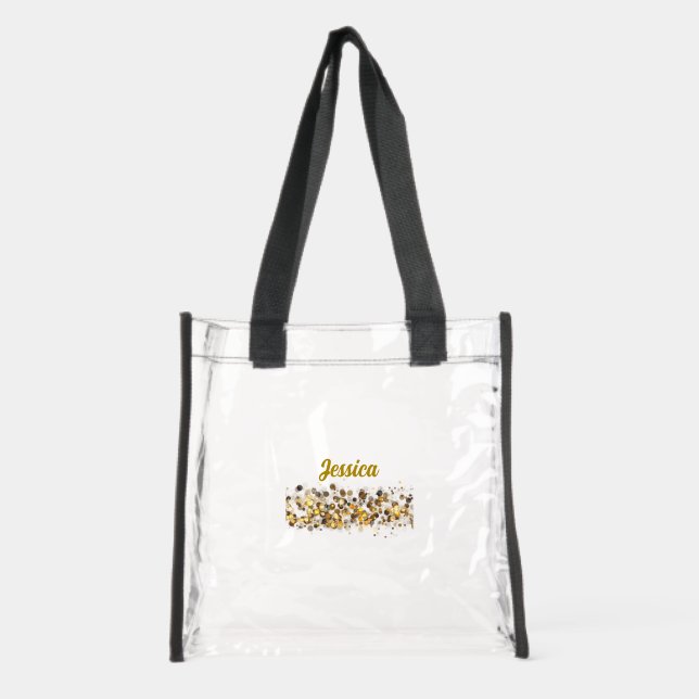 Chic light glitter bling custom name clear tote bag  (Front)