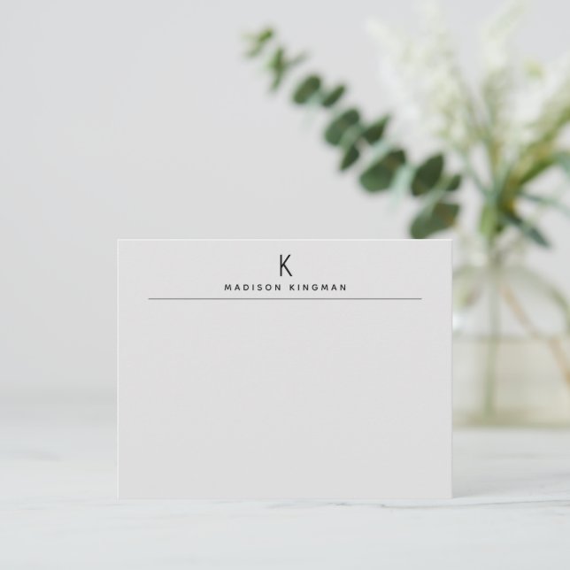 Chic Light Gray Modern Monogram Initial Name Note Card (Standing Front)