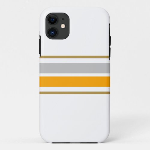 Chic Light Gray Retro Yellow Center Racing Stripes iPhone 11 Case