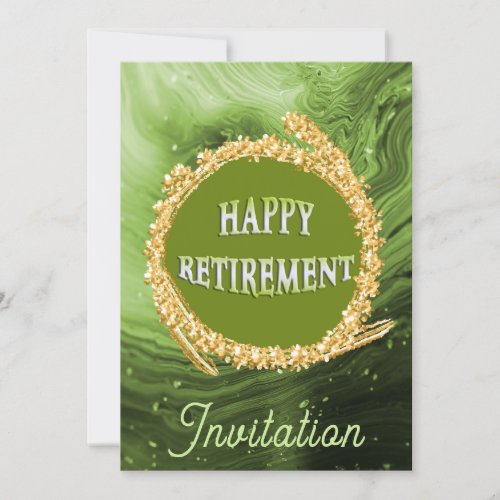 Chic Light Green Marble  Gold Happy Retirement Invitation