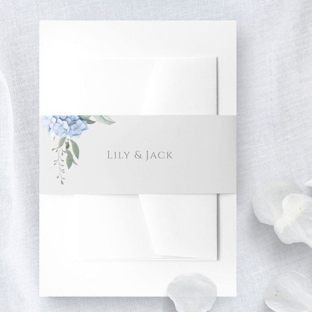 Chic Light Grey & Blue Hydrangea  Invitation Belly Band (Creator Uploaded)