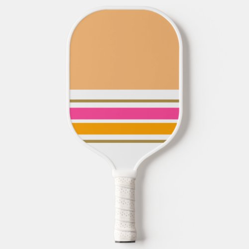 Chic Light Peach Color Block Pink Yellow Stripes  Pickleball Paddle