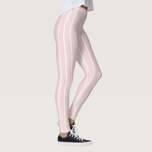 Chic Light Pink and Thin White Stripes Leggings