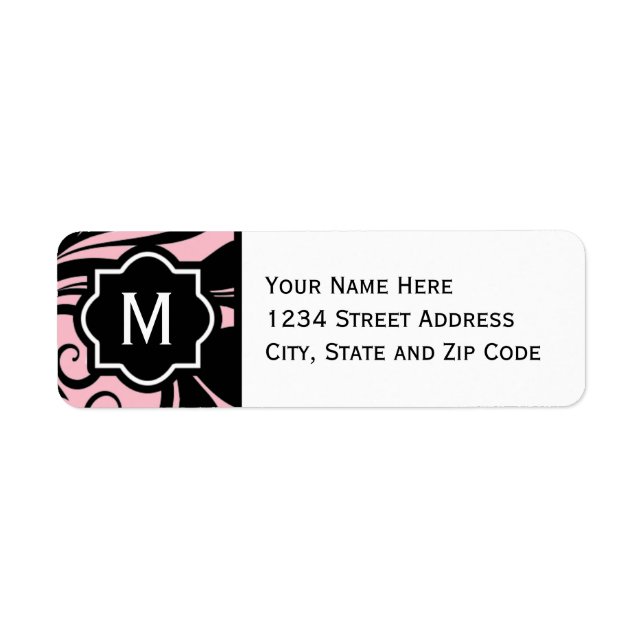 Chic Light Pink Black and White Flourish Monogram Label (Front)