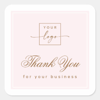 Chic light pink custom logo thank you square sticker