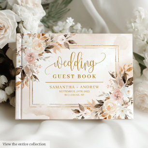 Chic Light Pink Gold Frame Fall Wedding Guest Book