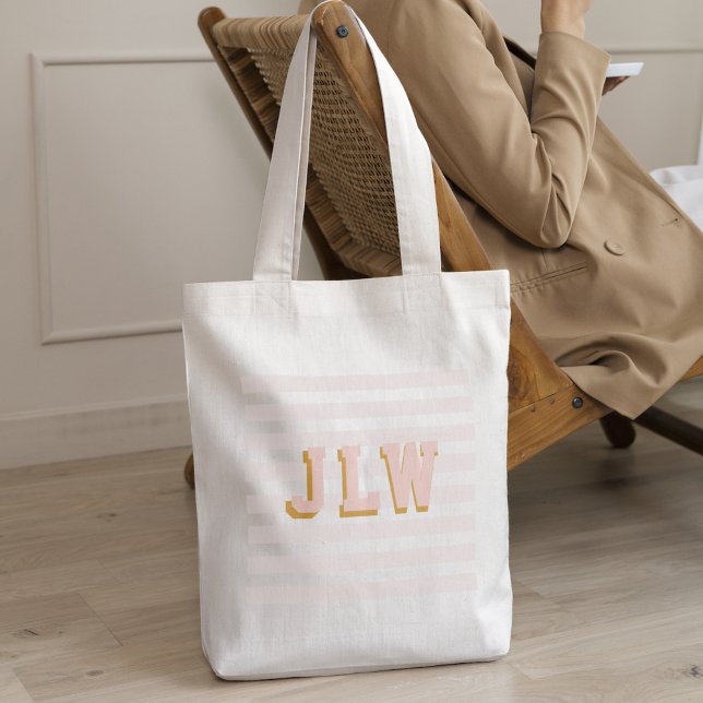 Chic Light Pink Preppy 3-letter Monogram Canvas Tote Bag (Creator Uploaded)