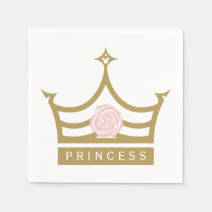 Chic Light Pink Rose and Gold Princess Crown Paper Napkins