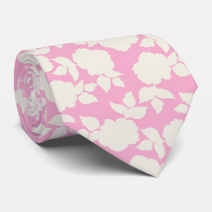 Chic light pink &white floral pattern neck tie