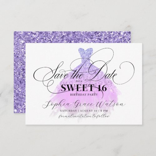 Chic Light Purple Glitter Dress Sweet 16 Birthday Save The Date