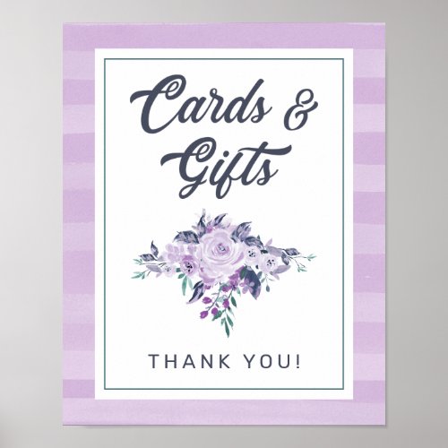Chic Light Purple  Teal Floral Cards  Gifts Sign