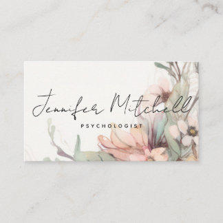 Chic Light Rose Sage Green Bohemian Floral Script Business Card