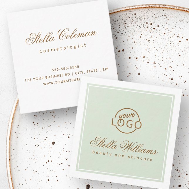 Chic light sage green custom logo minimalist square business card (Chic light sage green custom logo minimalist square business card)
