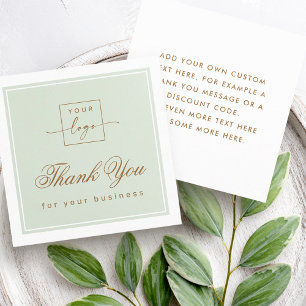 Chic light sage green custom logo thank you card