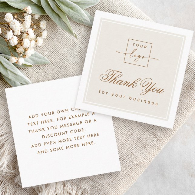 Chic light tan brown custom logo thank you card (Chic light tan brown custom logo thank you card)