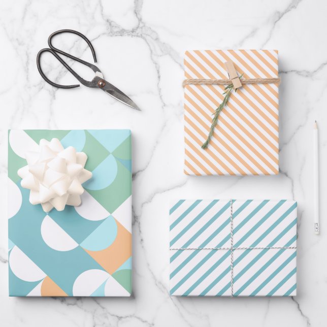 Chic Light Teal Blue Green Circles Art Pattern Wrapping Paper Sheets (Front)