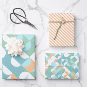 Chic Light Teal Blue Green Circles Art Pattern Wrapping Paper Sheets